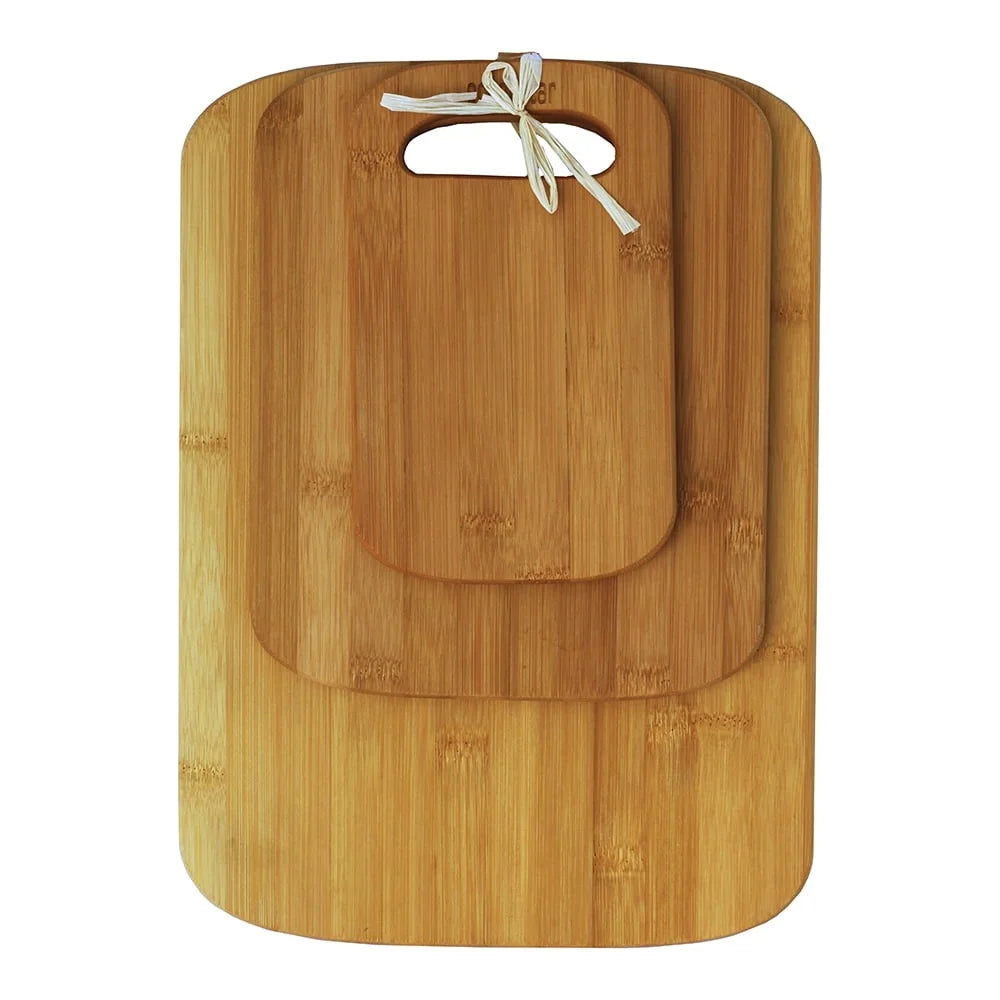 3 Piece Bamboo Cutting Board Set Eco Friendly Kitchen Boards Lightweight Versatile Sizes Hand Grips Easy Maintenance Rectangle - Cooky Kitchenware