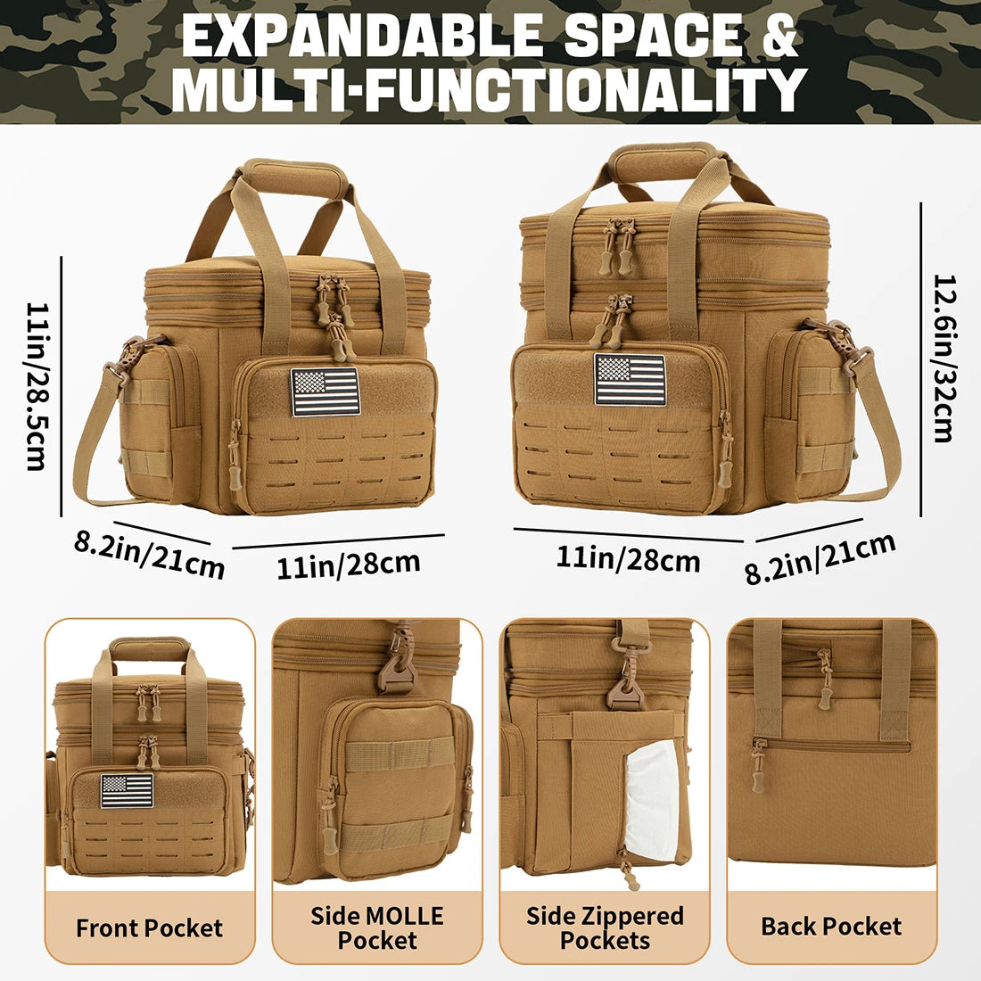 Tactical Lunch Box Expandable 18L Insulated Cooler Bag Leak Proof Lunch Bag for Work Camping Outdoor Picnic MOLLE Weave Strap - Cooky Kitchenware