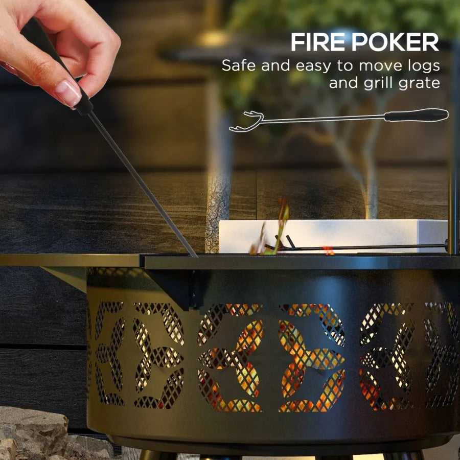 2 In 1 Fire Pit BBQ Grill 33 Portable Wood Burning Firepit with Adjustable Cooking Grate Pan and Poker Camping Bonfire Stove - Cooky Kitchenware
