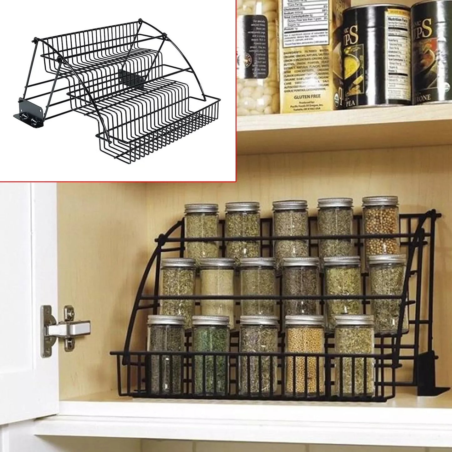 Metal Storage Shelf For Kitchen 3 Tier Pull down Cabinet Spice Rack Organizer US - Cooky Kitchenware