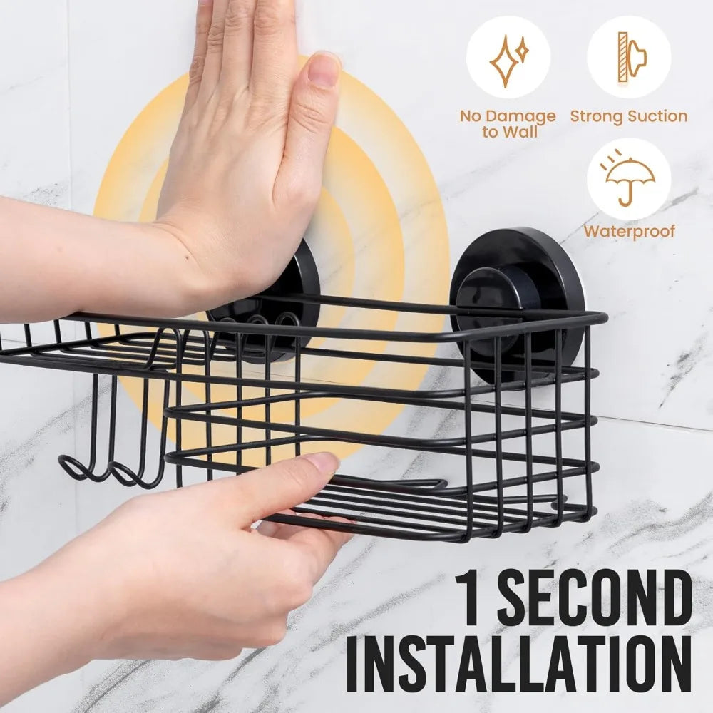 Shower Caddy Suction Cup , 2 Pack Shower Shelves for Inside Showers with Hooks, NO-Drilling Showers Organizer - Cooky Kitchenware