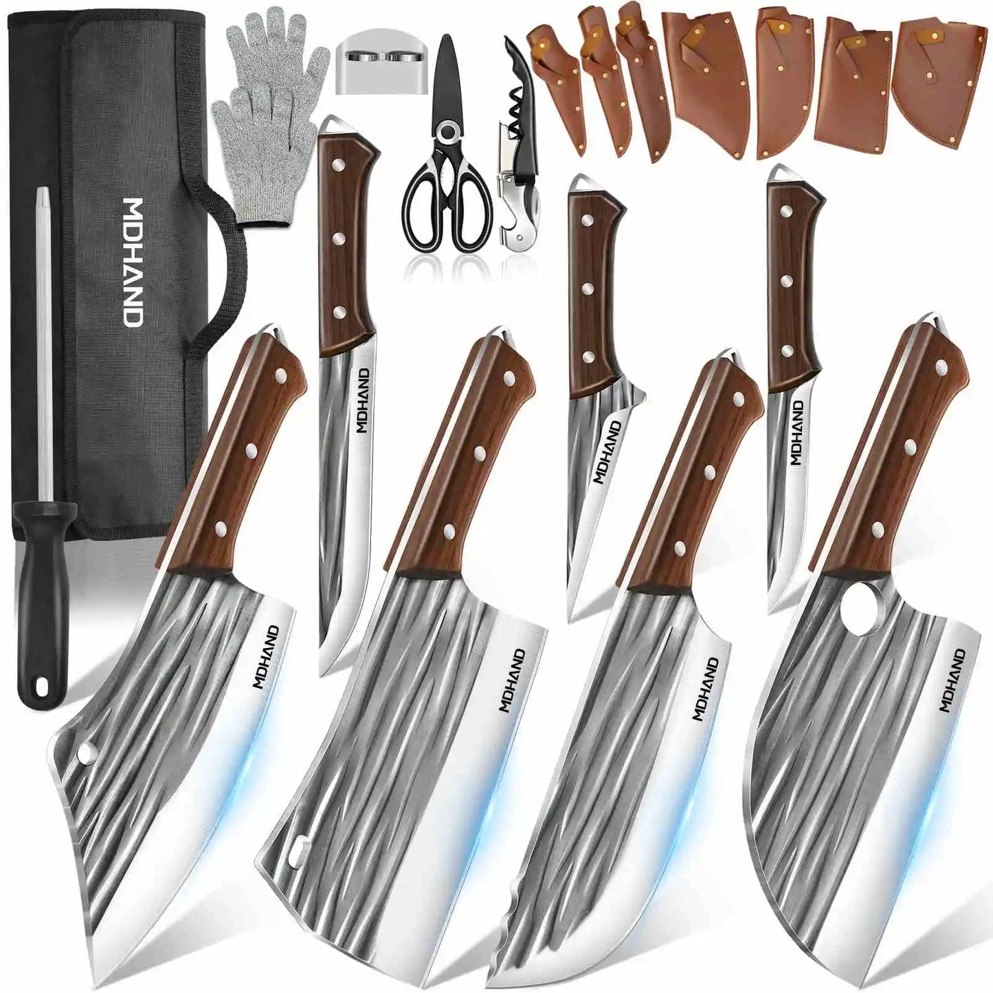 Kepeak 14Pcs Butcher Chef Knife Set With Roll Bag For Meat