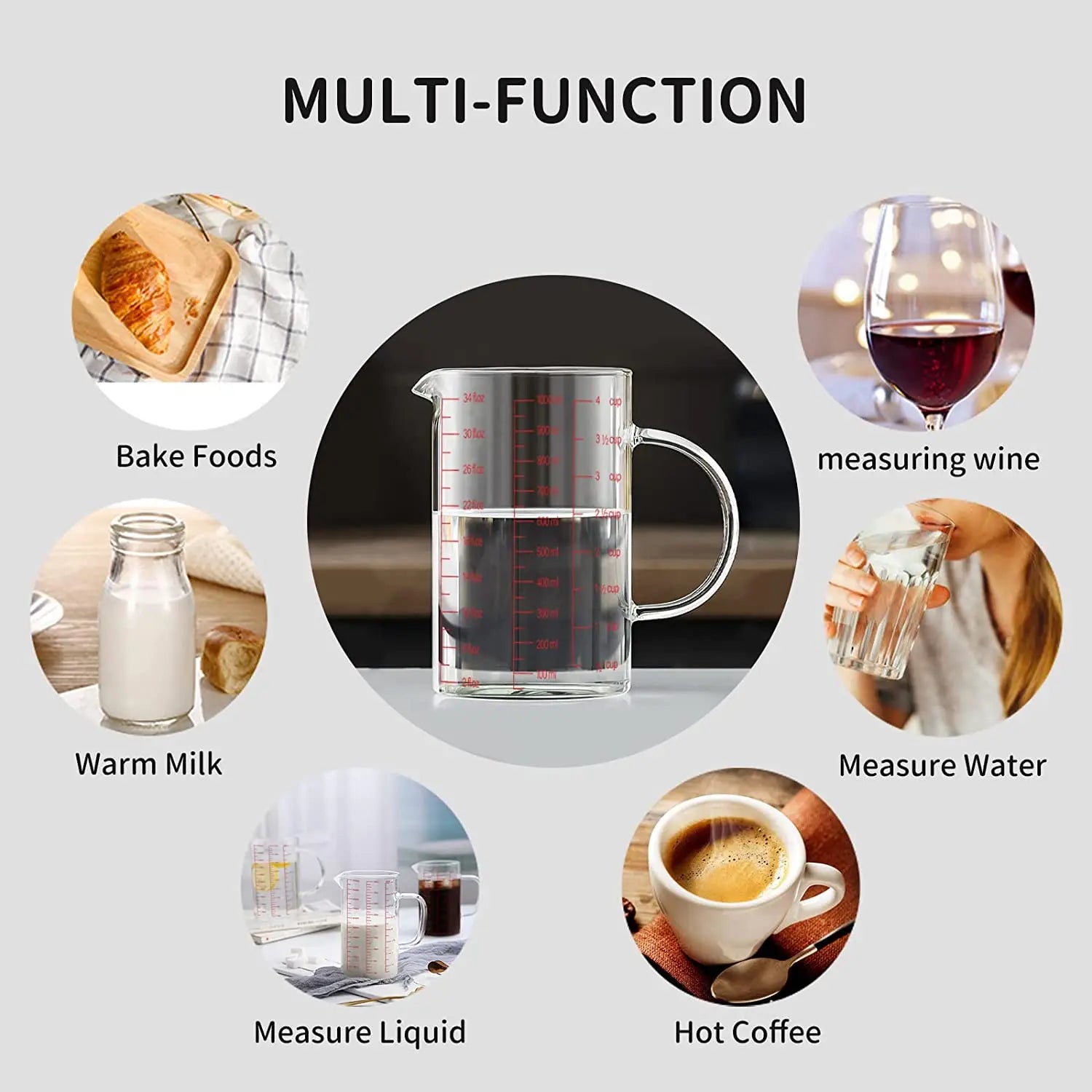 1000ml Heat-Resistant Glass Measuring Cup with Scale Handle for Kitchen Baking and Cooking - Cooky Kitchenware