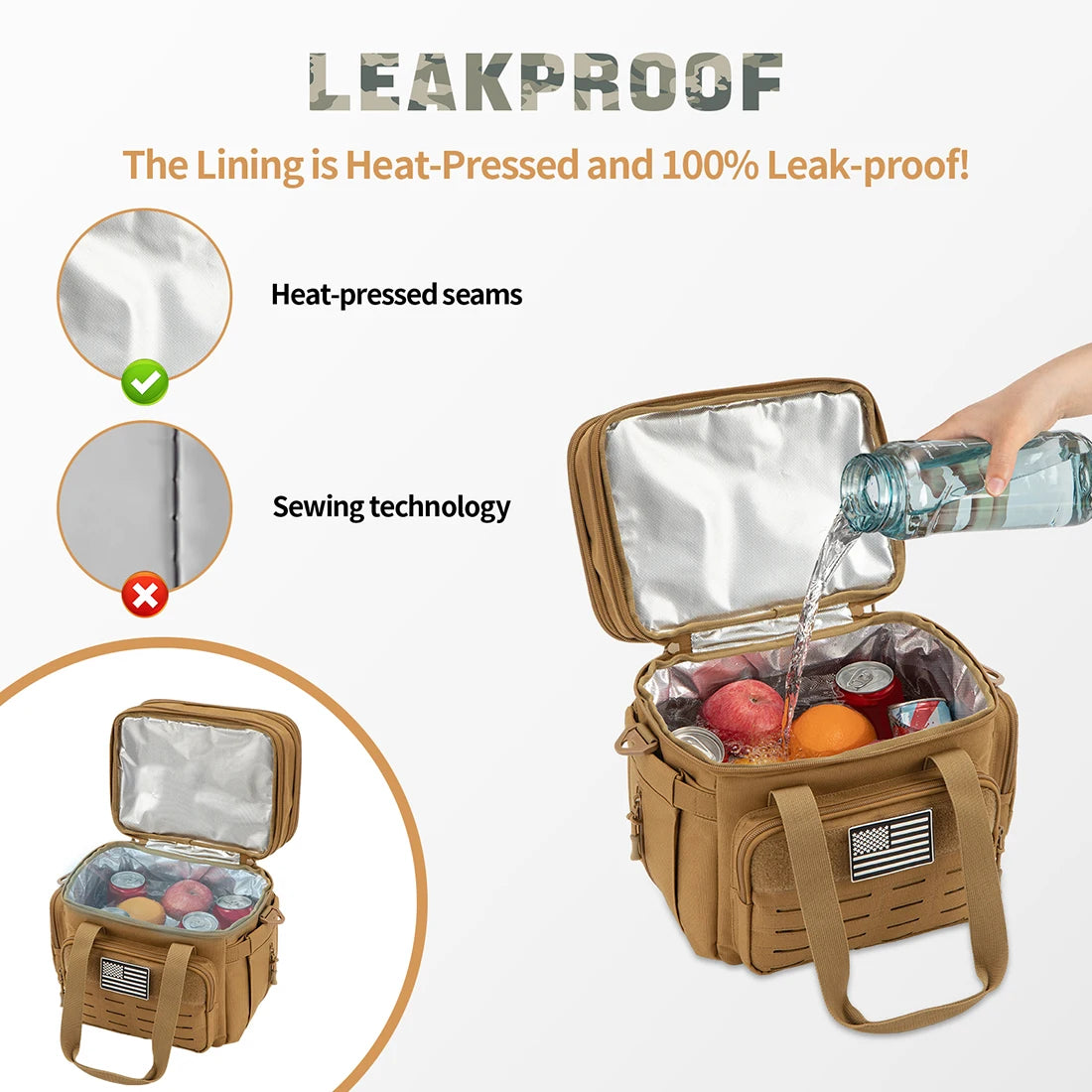 Tactical Lunch Box Expandable 18L Insulated Cooler Bag Leak Proof Lunch Bag for Work Camping Outdoor Picnic MOLLE Weave Strap - Cooky Kitchenware