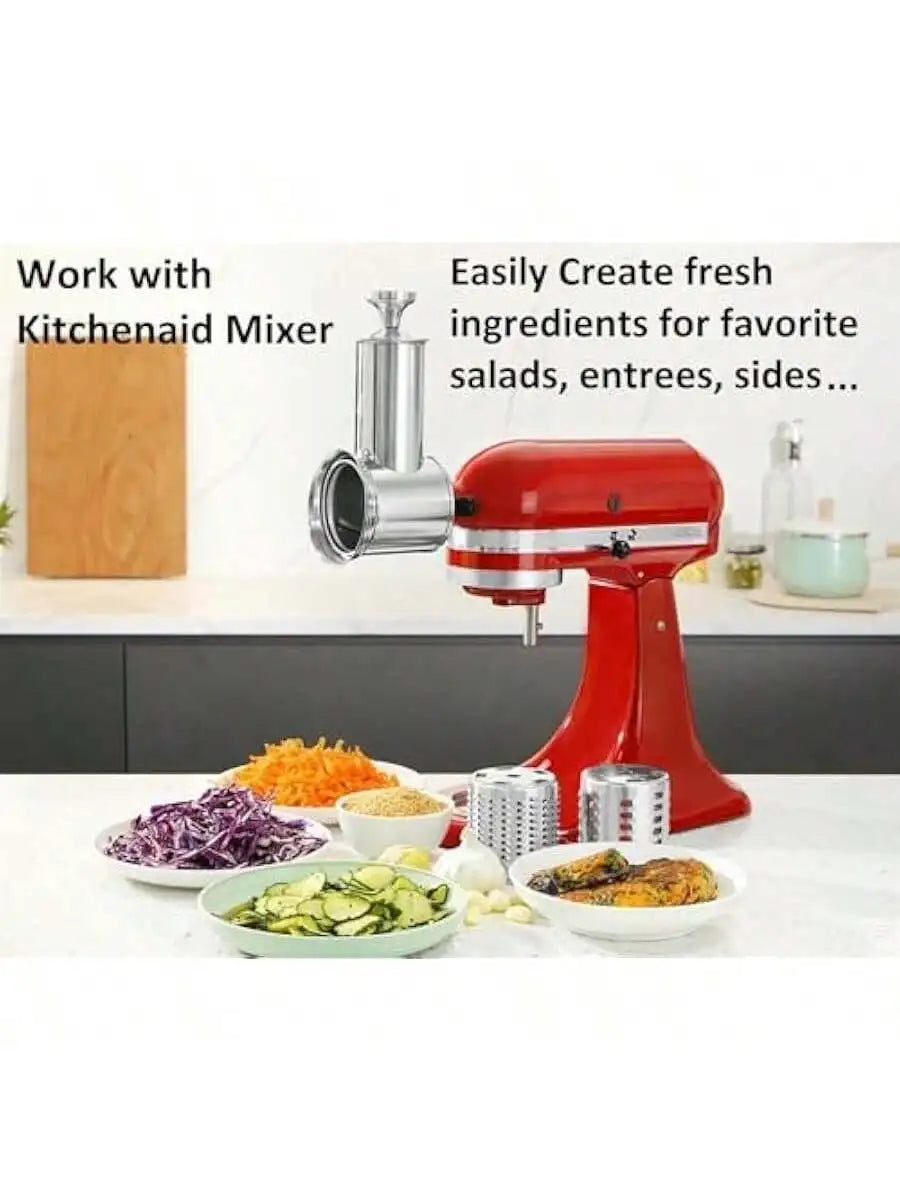 Slicer Shredder Attachment for KitchenAid Mixers Stainless Steel Cheese Grater Salad Maker Accessories with 3 Cutting Bl - Cooky Kitchenware