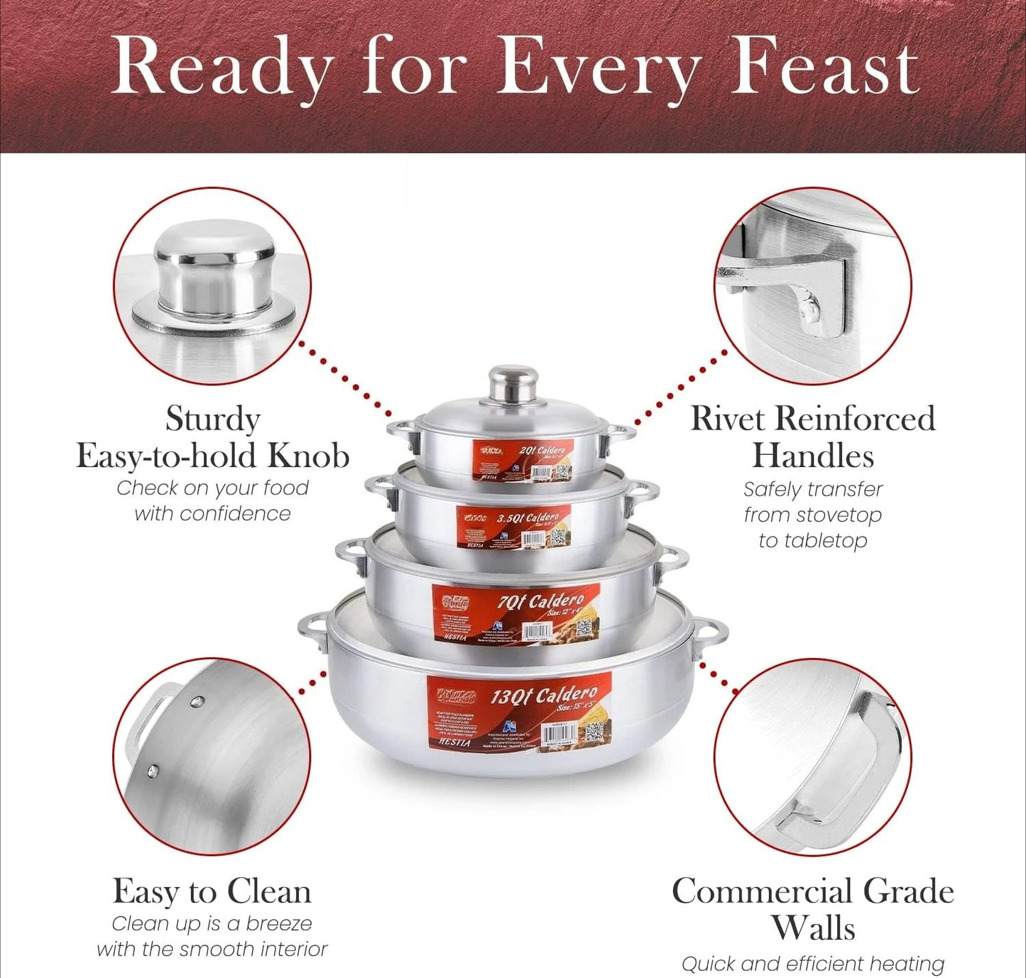 8-Piece Aluminum Caldero Set Durable Nonstick Stock Pots with Lids, Versatile Dutch Oven Cookware for Everyday Home Cooking