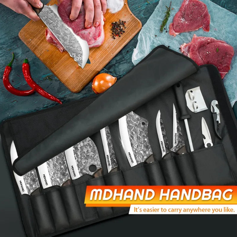 MDHAND 14PCS Japanese Chef Knife Set High Carbon Steel Sharp Blade for Meat Slicing Peeling Chopping Cooking Kitchen Knives Set