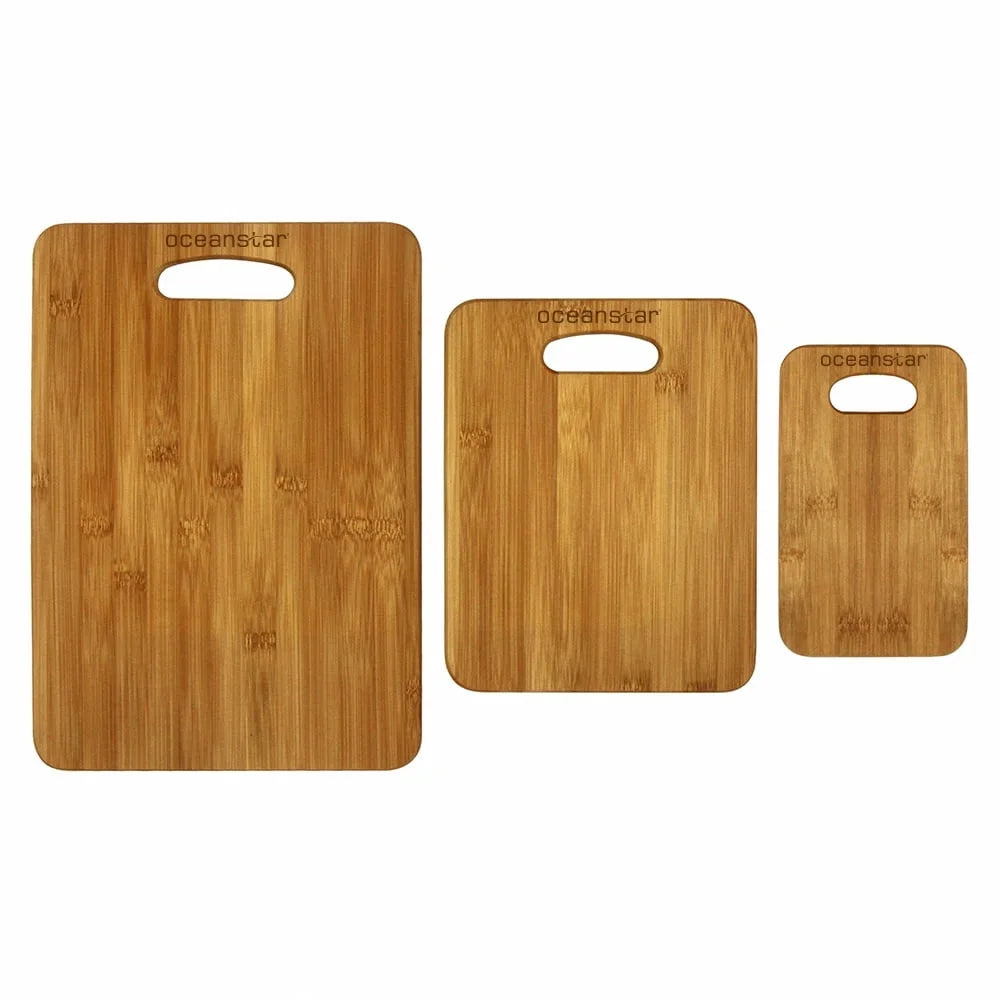 3 Piece Bamboo Cutting Board Set Eco Friendly Kitchen Boards Lightweight Versatile Sizes Hand Grips Easy Maintenance Rectangle - Cooky Kitchenware