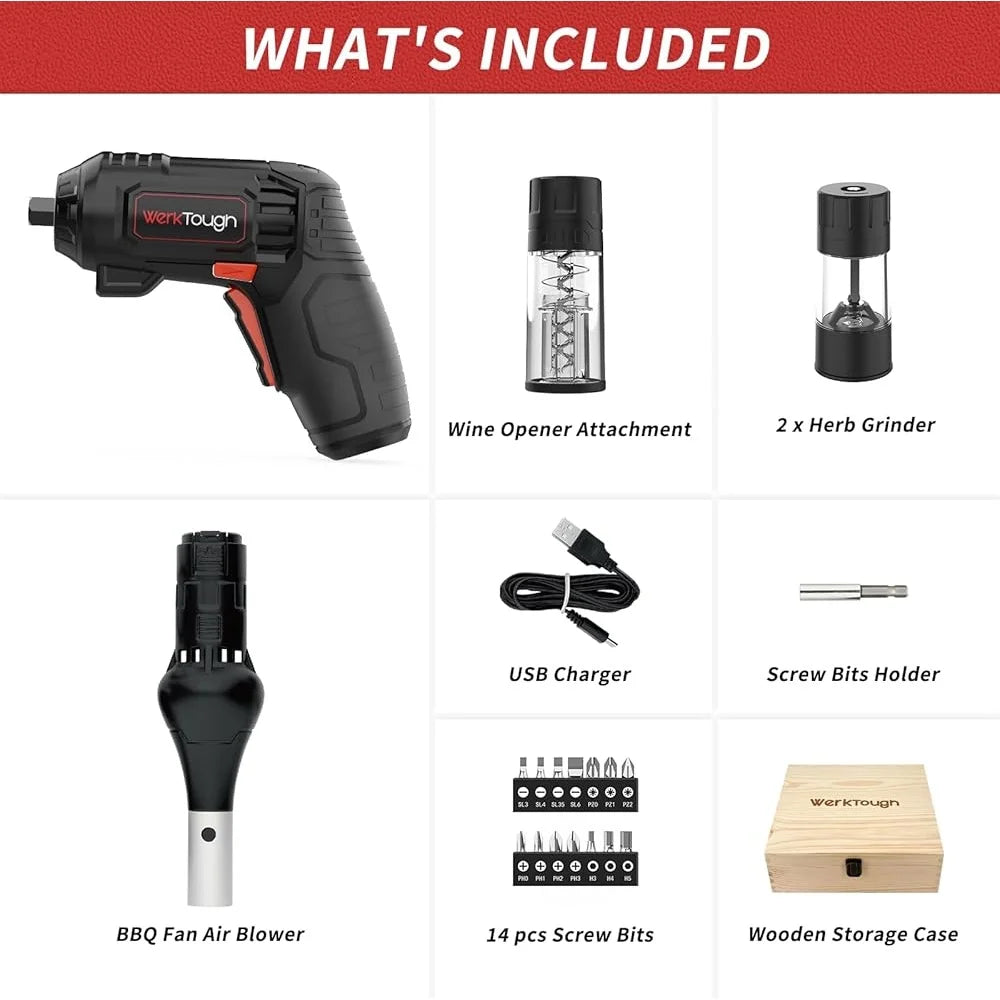 4V Cordless Corkscrew Wine Opener With Grill Kit USB C