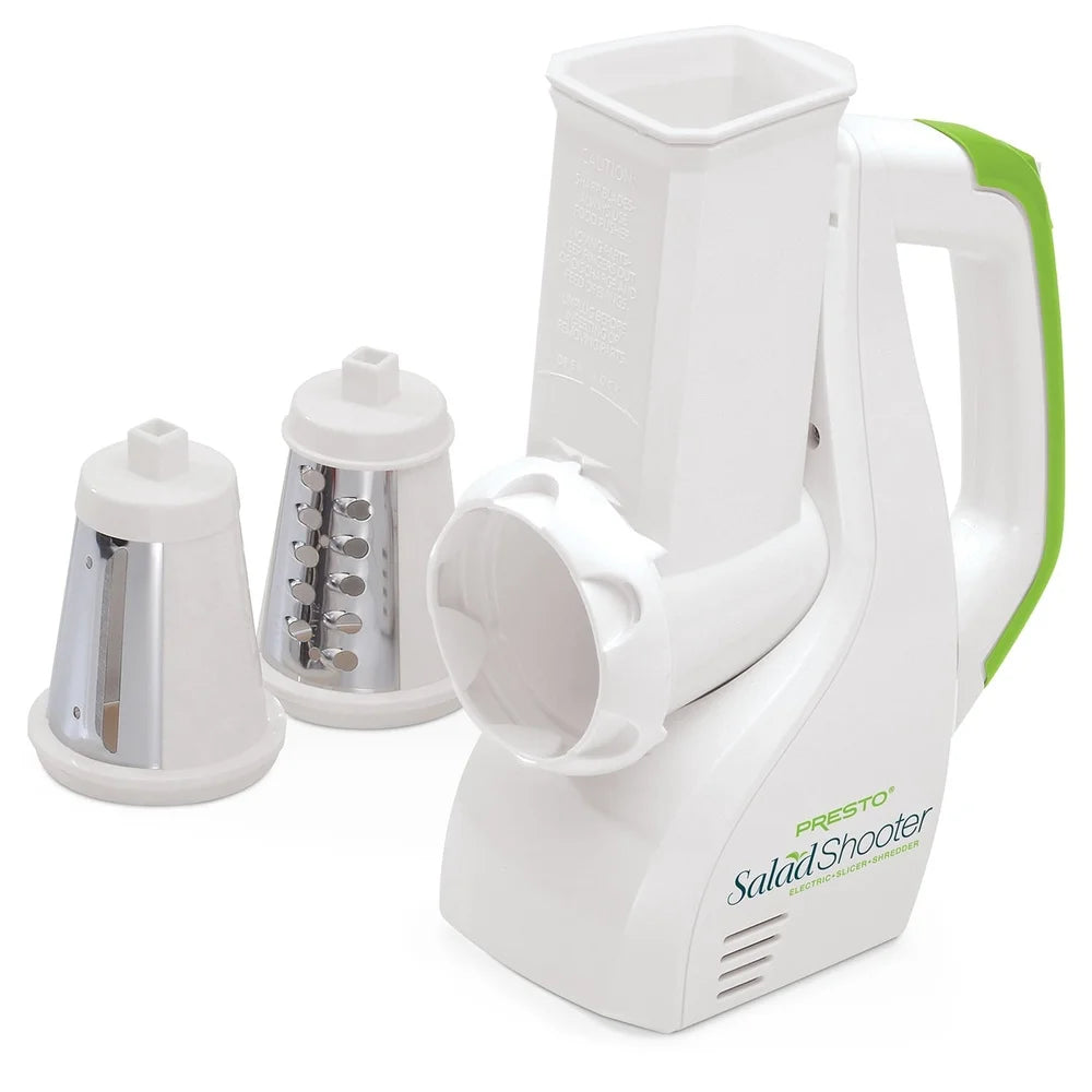 Electric Salad Shooter Slicer Shredder Vegetable Fruit Cheese Nuts Compact Dishwasher Safe Easy Clean Interchangeable Cones - Cooky Kitchenware