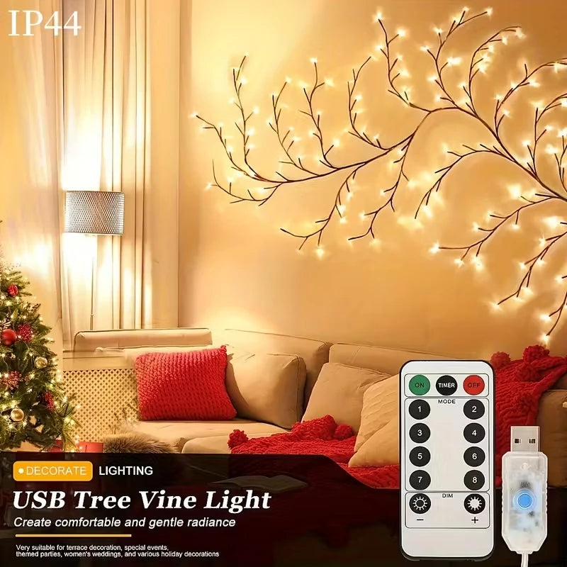 USB Willow Vine Lights 96 LEDS 8 Modes Artificial Plants Tree Branch Lamp for Christmas Holiday Bedroom Wall Living Decorations - Cooky Kitchenware