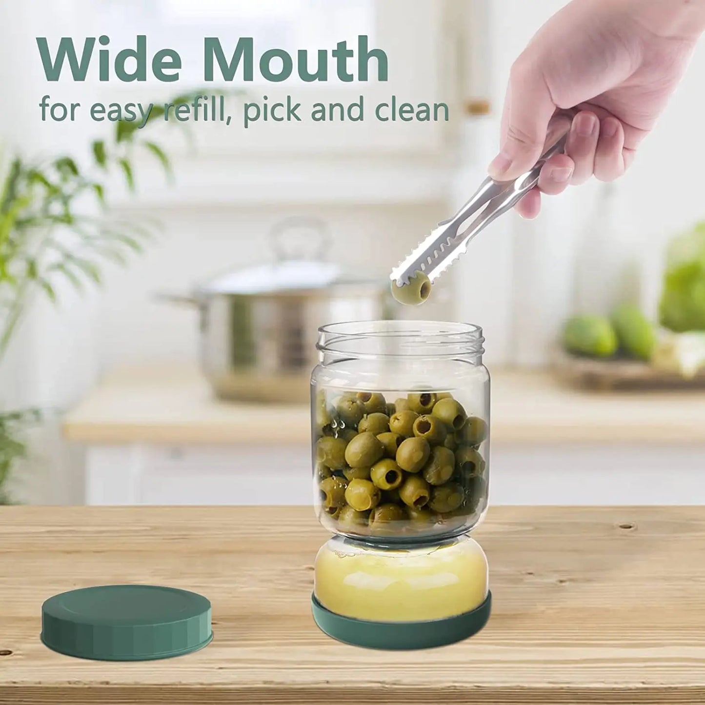 Glass Pickles Jar with Lids Strainer Olives Hourglass Jug Food Storage Kimchi Container Jalapenos Fermentation Kitchen Separator - Cooky Kitchenware