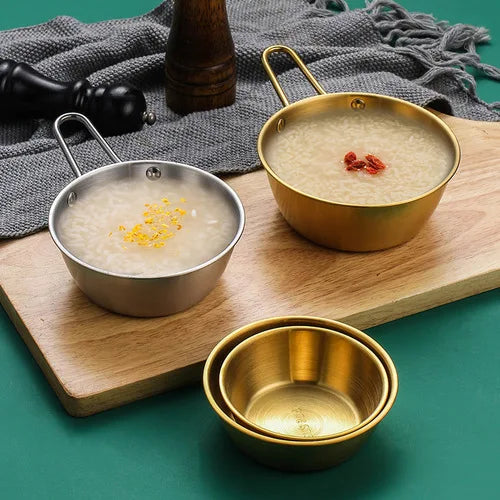 Korean 304 Stainless Steel Rice Wine Bowl With Gold Handle