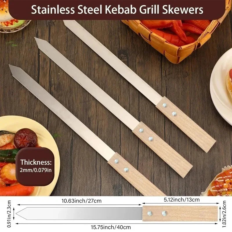 Kebab Mould Tools 8/9inch Flat Stainless Steel BBQ Barbecue Kebob Skewer Row Kebab Maker for Brazilian Koobideh Persian - Cooky Kitchenware