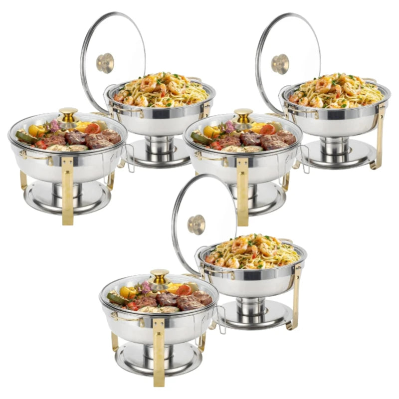 2/4/6 Pack Stainless Steel Chafing Dish Buffet Chafer Pan Round Catering Warmer w/Glass Lid for Party Banquet - Cooky Kitchenware