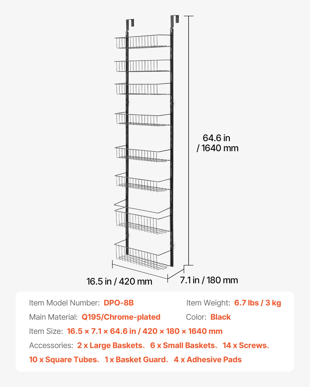 SucceBuy 6/8/9Tier Over the Door Pantry Organizer Heavy-Duty Steel Hanging Spice Rack Hanging Basket Wall Seasoning Shelves