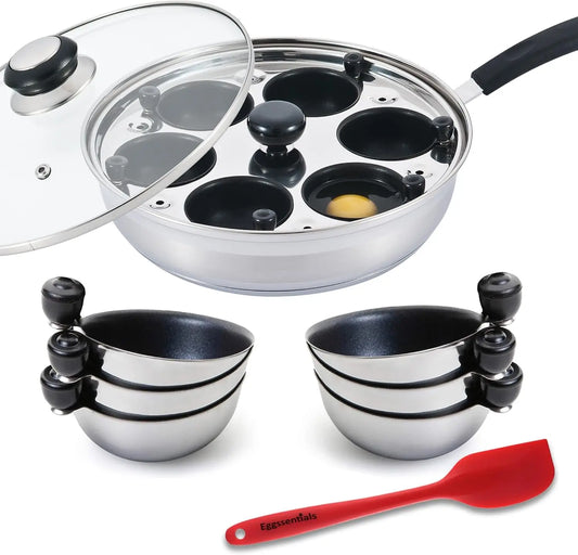 Poached Egg Maker Stainless Steel Egg Poacher Pan Food Grade Safe PFOA Free with Spatula