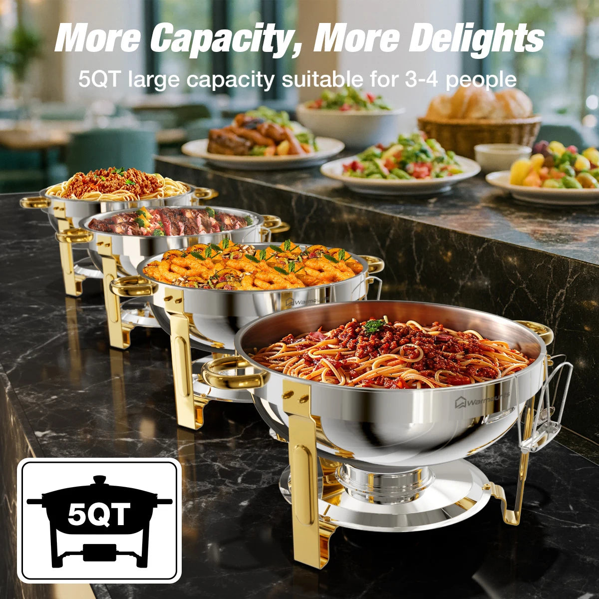 2/4/6 Pack Stainless Steel Chafing Dish Buffet Chafer Pan Round Catering Warmer w/Glass Lid for Party Banquet - Cooky Kitchenware